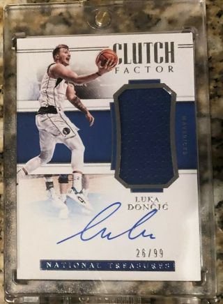 2018 - 19 National Treasures Clutch Factor Luka Doncic Rc Rookie Jersey Auto /99