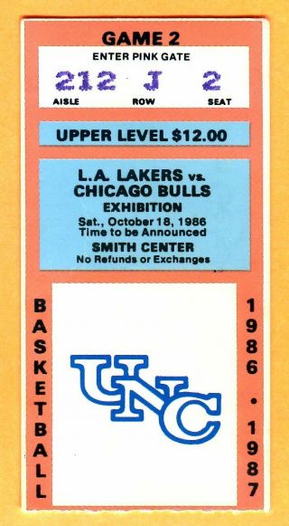 Bulls Michael Jordan Ticket Stub - 10/18/86 - Lakers Magic & Kareem Abdul - Jabbar