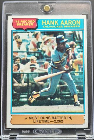1976 Topps Hank Aaron Brewers Record Breaker Baseball Card 1 Ex,