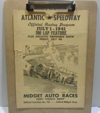 Vintage 1941 Auto Race Program Atlantic Speedway Dirt Racing Uma Midget Cars