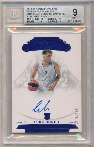 Luka Doncic 2018/19 Panini Flawless Rookie Sapphire Auto Sp 05/15 Bgs 9 10