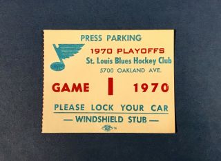 1970 Stanley Cup Playoffs St.  Louis Blues Press Parking Ticket Scarce