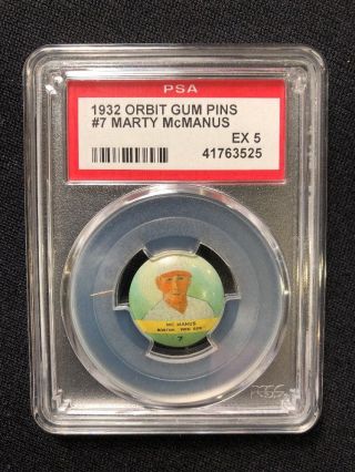 1932 Orbit Gum Pins 7 Marty Mcmanus Boston Red Sox Psa 5 Ex