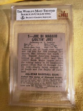 Joe DiMaggio 1948 - 1949 Leaf 1 Baseball Card Graded BVG GOOD 2 2