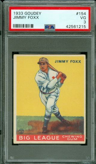 1933 Goudey Baseball 154 Jimmy Foxx Psa 3,  Hof