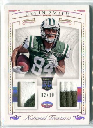 2015 National Treeasures Devin Smith Gold Dual Patch Relic Rc 2/10 Jets