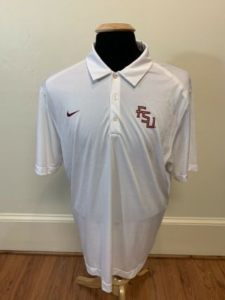Nike Dri - Fit Florida State University Fsu Polo Shirt White Size Xl