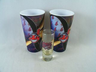 2 Cleveland Indians Chief Wahoo Lenticular Plastic Cups And Cavaliers Shot Glass