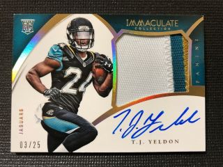 T.  J.  Yeldon Rc 2015 Immaculate Rookie Premium Patch Auto 03/25 - Jaguars [c826]