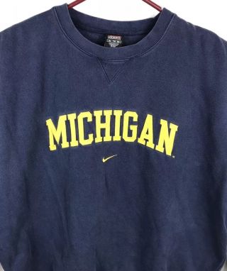 Vintage Nike 1990s Michigan University Blue Crewneck Sweatshirt Mens Xl Xxl