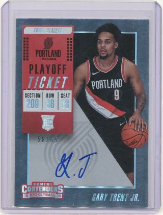58/65 2018 - 19 Contenders Gary Trent Jr Playoff Ticket Auto Autograph Rc