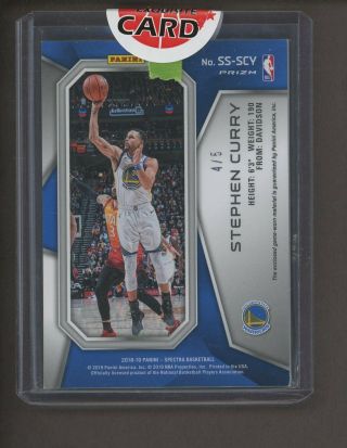 2018 - 19 Spectra Spectacular Stephen Curry Warriors 3 - Color Patch 4/5 2