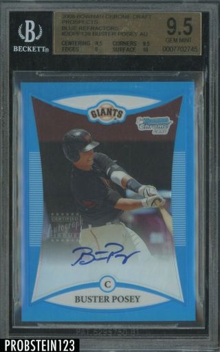 2008 Bowman Chrome Blue Refractor Buster Posey Giants Rc Auto /150 Bgs 9.  5 W/ 10