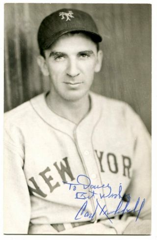 Carl Hubbell Giants Signed 3.  5 X 5.  5 Vintage Postcard