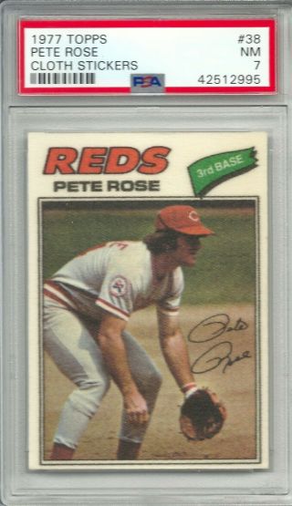 1977 38 Topps Pete Rose Baseball Card Cloth Sticker Graded Psa 7 Nm
