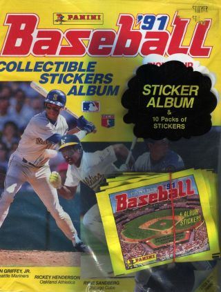 1991 Panini Baseball Collectible Stickers Album.  W/ 10 Packs Of Sticker