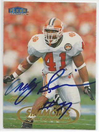 Anthony Simmons Autographed Signed 1998 Fleer Card Clemson Tigers Football