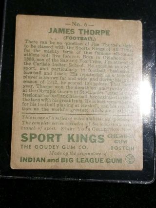 1933 GOUDEY SPORT KINGS GUM 6 JIM THORPE  2