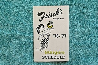 1976 - 77 Cincinnati Stingers Hockey Pocket Schedule Wha Frisch 