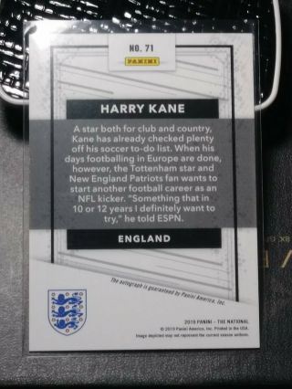 2019 Harry Kane Auto 7/10 Panini National 2