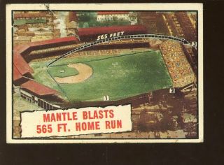 1961 Topps Baseball Card 406 Mickey Mantle York Yankees 565 Ft.  Home Run
