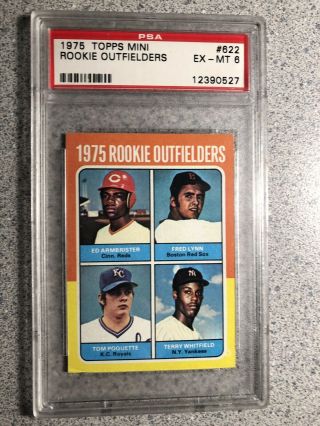 1975 Topps Mini 622 Rookie Outfielders Psa 6 Fred Lynn Ed Armbrister Red Sox