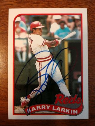 Barry Larkin Cincinnati Reds Personally Autographed Card On 1989 Topps Nm - Mt