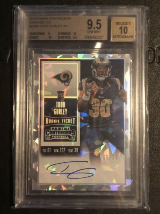 Todd Gurley Panini Contenders Cracked Ice Rc Auto Bgs 9.  5 10 Autograph Rookie