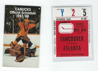 1973 - 74 Vancouver Canucks Ticket Stub Vs Atlanta Flames October 23,  1973,  Bonus