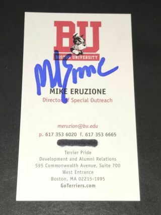 Mike Eruzione Signed Boston University Business Card W/ 1980 Team Usa