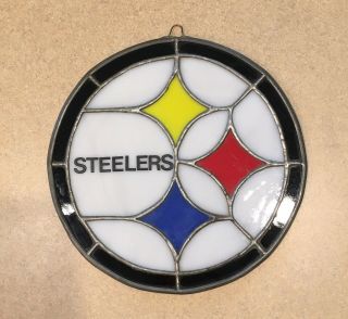 Pittsburgh Steelers Logo Plaque Real Leaded Stained Glass One Of A Kind Art
