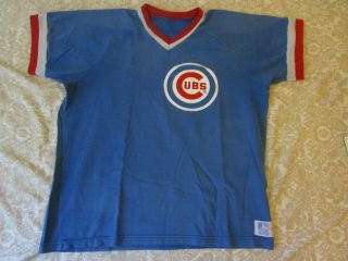Vintage Chicago Cubs Sand Knit Jersey Ringer Tee Cubs Tshirt Usa L