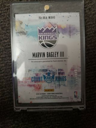 2018 - 19 NBA Court Kings Heir Apparent Rookie On Card Auto Marvin Bagley /199 2