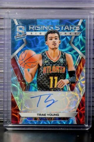 2018 - 19 Spectra Trae Young Neon Blue Rising Stars Signatures Rc Auto 41/60 Bb