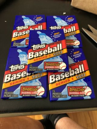 Packs 1993 Topps Major League Baseball Picture Cards Series 1 - 5 Packs