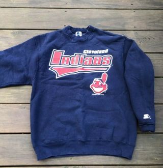 Vintage 1995 Cleveland Indians Starter Sweatshirt Wahoo Made In Usa Large
