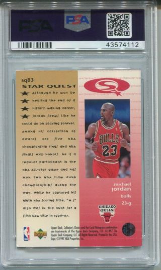 1997 Michael Jordan Upper Deck Collector’s Choice STARQUEST SQ83 Bulls PSA 8.  5 2
