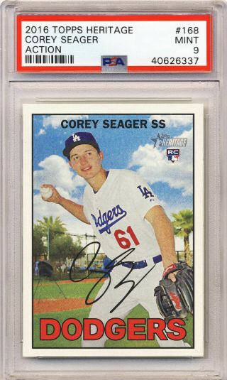 Corey Seager 2016 Topps Heritage Action Variation Psa 9 Rookie Rc Dodgers
