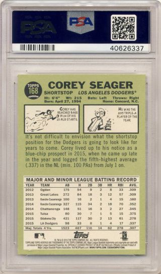 COREY SEAGER 2016 TOPPS HERITAGE ACTION VARIATION PSA 9 ROOKIE RC DODGERS 2