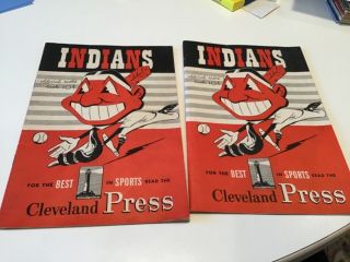 2 Vintage 1950 Cleveland Indians Souvenir Score Card Ptogram Detroit