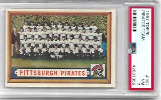 1957 Topps Pittsburgh Pirates Team Card With Roberto Clemente 161 Psa 7 Nm