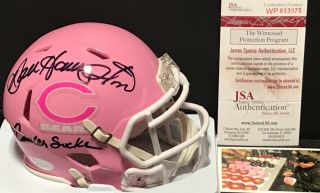 Dan Hampton Chicago Bears Signed Pink Mini Helmet Jsa Cancer Sucks