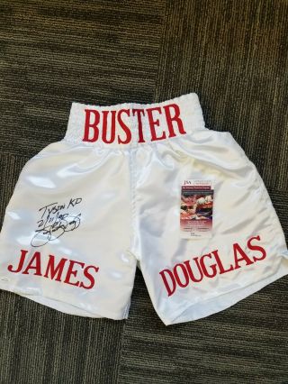 James " Buster Douglas Signed Boxing Trunks Inscribed " Tyson Ko 2/11/90 " (jsa)