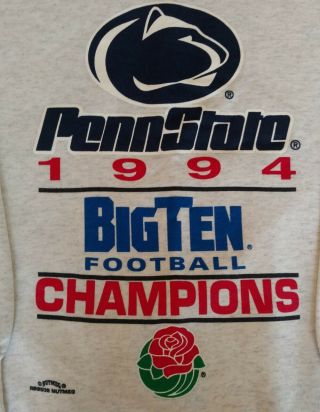 Penn State Big Ten Football Champions Rose Bowl 1994 Grey Sweatshirt size large 2