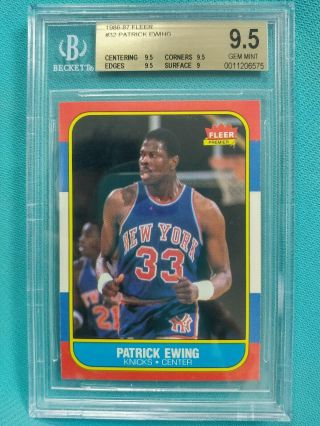 1986 - 87 Fleer 32 Patrick Ewing Rookie Rc Card Bgs 9.  5 Gem Hofer Legend B4