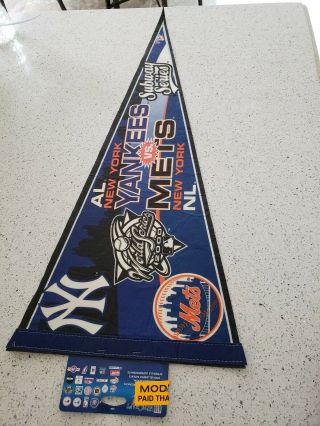 2000 York Yankees Mets Subway Series Baseball Pennant Black Blue Mlb W/tag