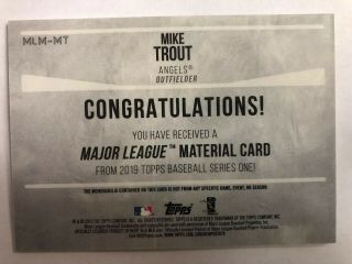 2019 TOPPS MIKE TROUT MAJOR LEAGUE MATERIALS GAME BAT LOS ANGELES ANGELS  2