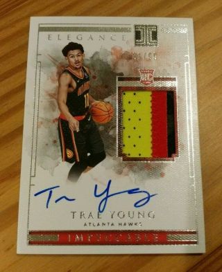 2018 - 19 Impeccable Trae Young Atlanta Hawks Rc Rookie Patch On - Card Auto 31/99