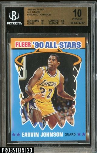 1990 - 91 Fleer All Stars 4 Magic Johnson Lakers Hof Bgs 10 Pristine Scarce