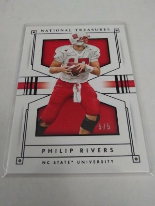 Philip Rivers 2016 National Treasures Collegiate Black 5/5 Chargers Nc State